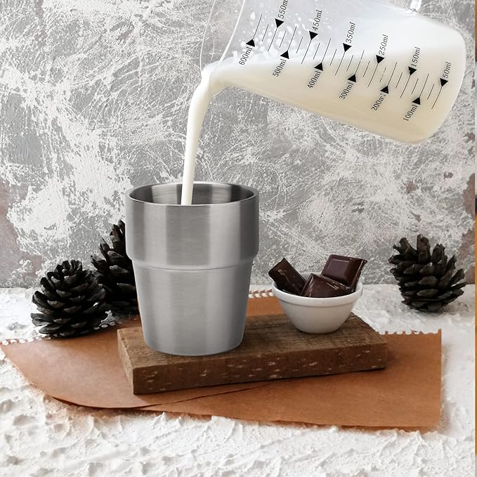 Beasea Stainless Steel Insulated Cup, 10 oz Stackable Stainless Steel Cups Set of 4, Small Metal Cup Double Wall Vacuum Insulated Drinking Cups Glasses for Home Restaurant Office Camping Party