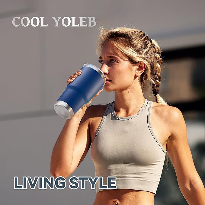 30 oz Tumbler with Lid Stainless Steel Tumblers Bulk Vacuum Insulated Cup Reusable Powder Coated Travel Mug Double Wall Leak Proof Cups Keep Cold Drinks for 12 Hours Navy, Set of 4