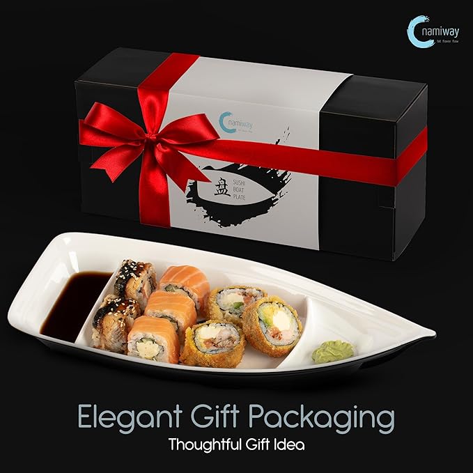 Sushi Boat Serving Tray - Set of 2 Elegant Serving Dishes - Nearly Unbreakable Melamine Plastic Plate - Top Dishwasher Safe