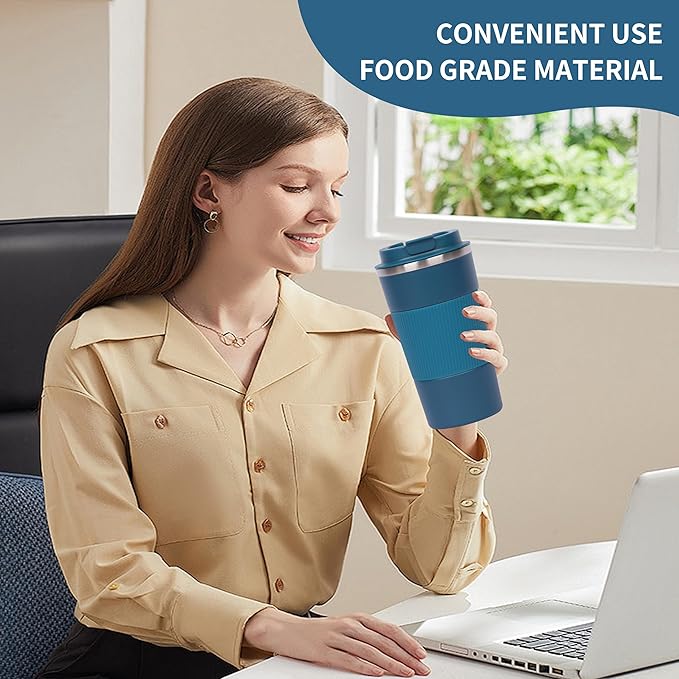 Coffee cups, mugs 17 oz - Insulated Coffee Travel Mug Spill Proof with Leak Proof Lid Vacuum Stainless Steel Insulated Mug Coffee Carry-On, Reusable Coffee Mug (biue)