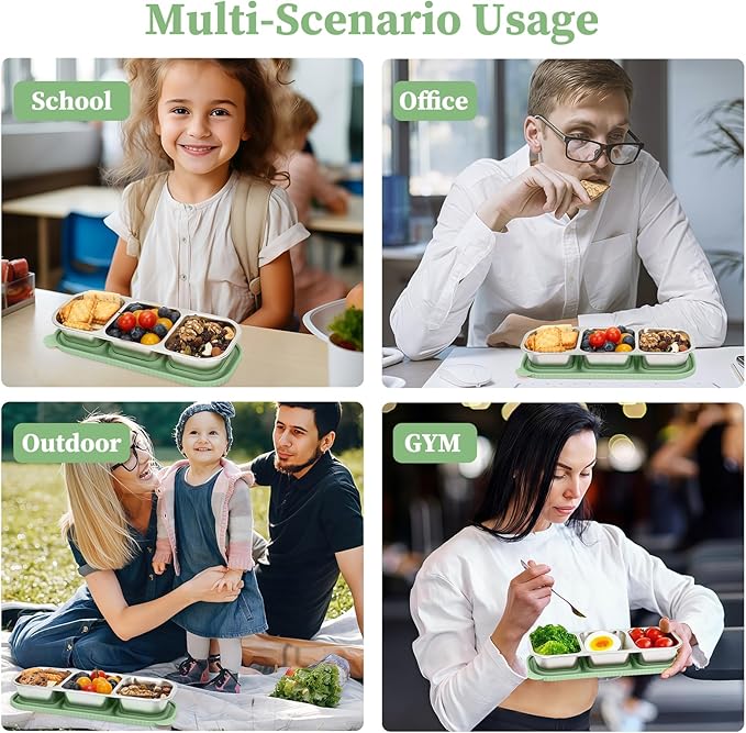  3 Compartment Stainless Steel Snack Containers with Silicone Lids, Reusable Food Storage Containers ,snackle box container for School ,Travel, Outdoor, Camping.