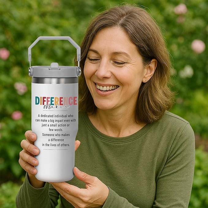 Difference Maker 30oz Tumbler with Handle – Stainless Steel Insulated Travel Tumbler for Women – Motivational Coffee Cup with Lid – Large Capacity Gift for Mom, Friends, Coworkers