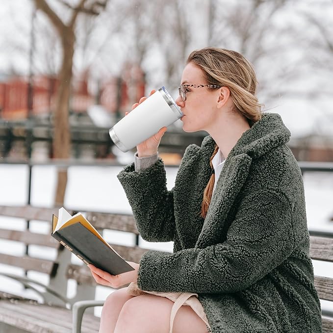 20oz Tumbler Bulk Stainless Steel Tumblers with Lid Vacuum Insulated Double Wall Travel Coffee Mug Powder Coated Tumbler Cup for Hot and Cold Drinks(White, 1 pack)