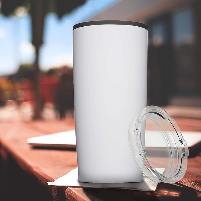 DISCOUNT PROMOS Plastic Tumblers 20 oz. Set of 6, Bulk Pack - With lids, Ice Coffee Tumbler, To Go Cup, Insulated - White