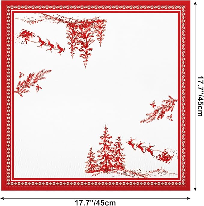 Christmas Pine Tree Napkins, 18×18 Inch Santa Dinner Cloth Napkins Set of 6, Washable Cotton Soft Absorbent Square Napkins for Dining Kitchen Party Wedding Decoration