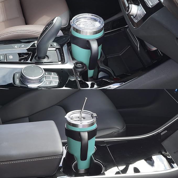 WETOWETO 20oz Tumbler with 2 lids and 2 straws, Stainless Steel Vacuum Insulated Water Coffee Tumbler Cup with Handle, Double Wall Powder Coated Travel Mug Thermal Cup (Light Green, 1 Pack)