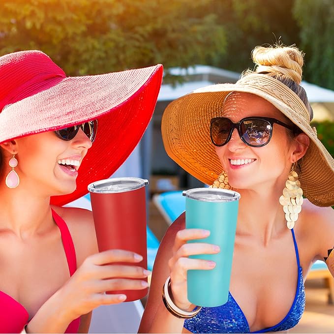 VEGOND 20oz Tumbler Bulk with Lid and Straw 1 Pack, Stainless Steel Vacuum Insulated Tumbler, Double Wall Coffee Cup Travel Mug, Red