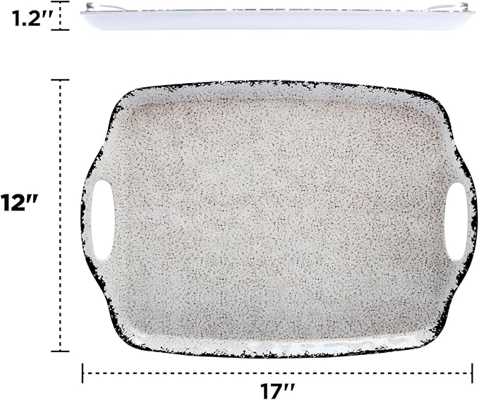 TP Serving Trays with Handles, 17 Inch Large Rectangular Melamine Serving Platter Set of 2, Rustic White