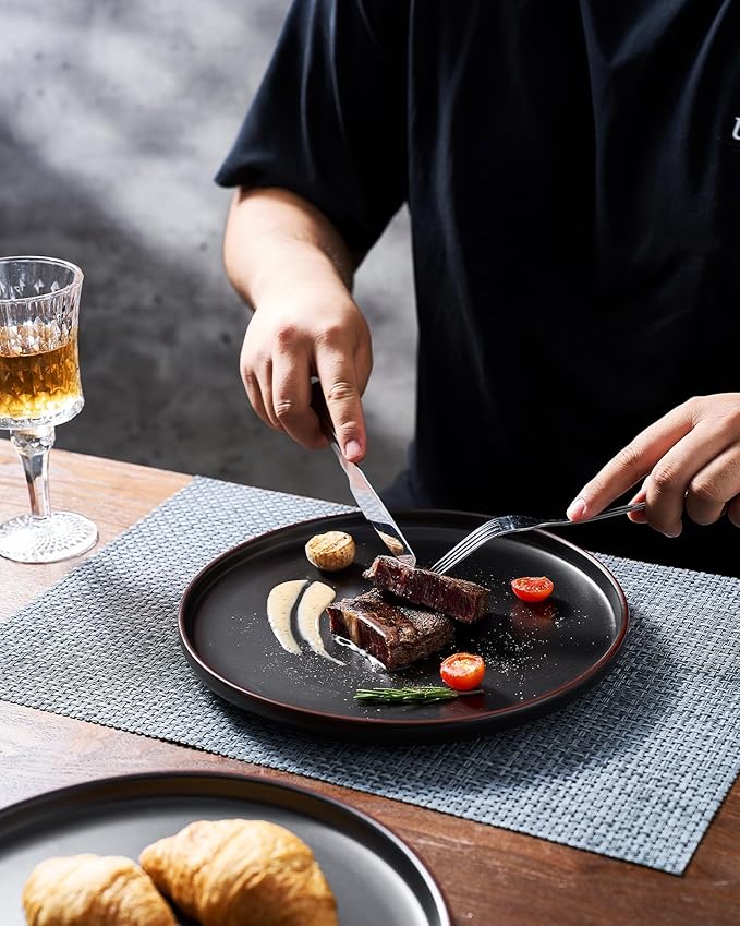 Famiware Mercury 24 Pieces Dinnerware Sets, Plates and Bowls Sets for 8, Microwave and Dishwasher Safe Dish Set, Black