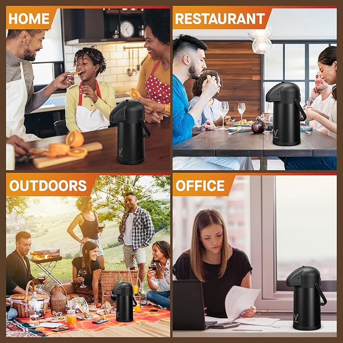 Airpot Coffee Carafe for Keeping Hot - 64 OZ/ 2.0L Coffee Dispenser with Pump - Insulated Stainless Steel thermal carafe for Hot Drinks Water Tea Chocolate - Hot Beverage Dispenser for Parties