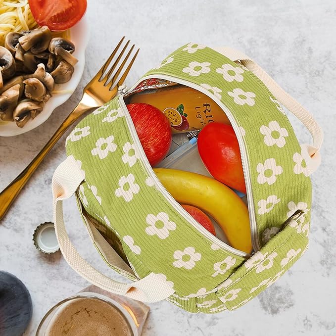 Bluboon Lunch Bag for Women Men Cute Corduroy Lunch Tote Bags Reusable Insulated Lunch Box Large Capacity Reusable Insulated Cooler for Work Picnic or Travel
