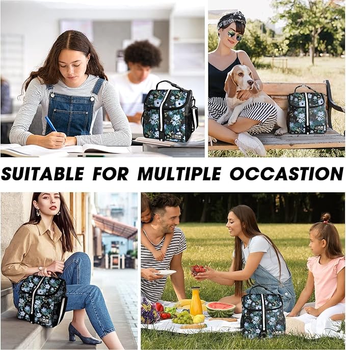 VLM Lunch Box for Women, Insulated Lunch Bag Women with Adjustable Shoulder Strap, Cute Lunch Tote Bag for Work,Picnic,Camping