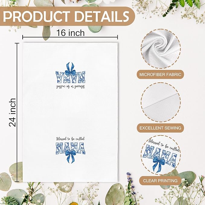 Best Great Nana Gifts Ideas for Grandma Women from Grandkids, Mothers Day Christmas Birthday Kitchen Gifts for Grandma, Blessed to be Called Nana Chinoiserie Dish Hand Tea Towels,16x24 Inch