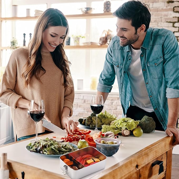 Umigy 4 Pcs Stainless Steel Food Containers 2400ml Metal Bento Lunch Box Stainless Steel Food Storage Containers, Lockable Clips to Leak Proof, Reusable Dishwasher Snack Boxes for Work