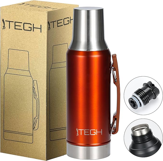 TEGH 40 oz insulated water bottle vacuum insulated wide mouth water bottle leakproof travel bottle BPA-free stainless steel water bottle hot and cold beverage bottle