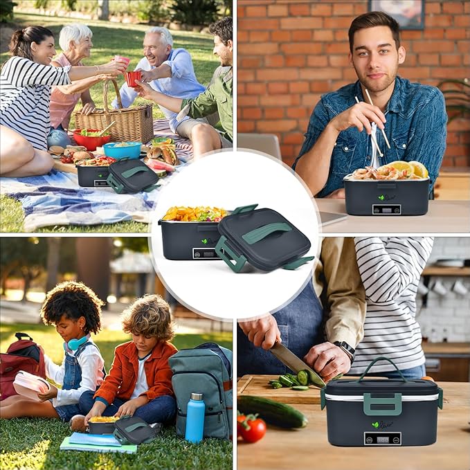 Vovoir 1.8L Large Electric Lunch Box,80W 110V/12V/24V 3 in 1 Portable Food Warmer Lunch Heater for Car Truck Home Work,Heated Lunch Boxes for Adults-Leak Proof