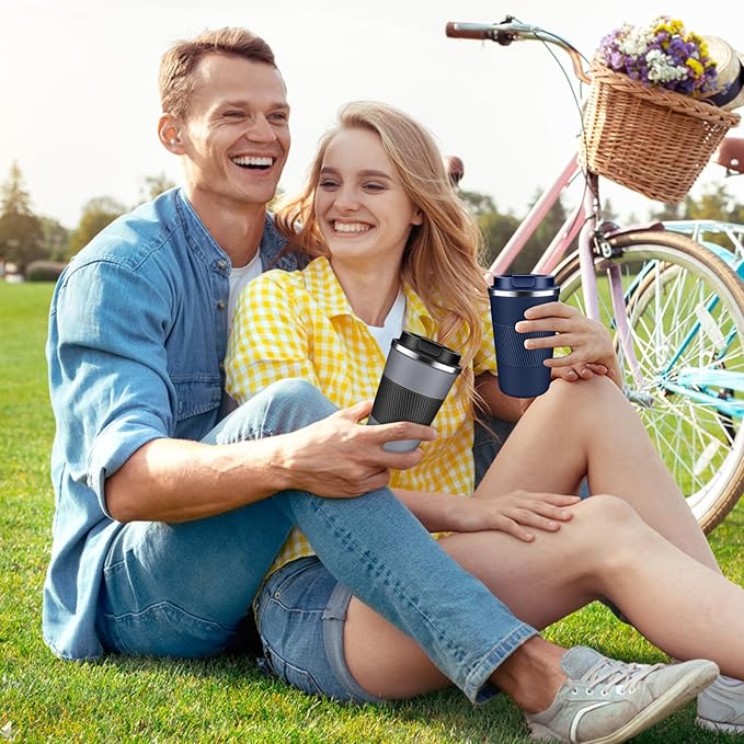 Insulated Coffee Tumbler 12 oz, Stainless Steel Coffee Mug with Lids, Travel Coffee Mug Leak Proof, Double Wall Vacuum Insulated Reusable Coffee Cup, Keep Drinks Hot and Cold (Gray, 12 Ounces)