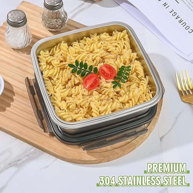 2 Pack Sandwich Containers, 40oz Stainless Steel Sandwich Box with Airtight Lids, Reusable Metal Meal Prep Lunch Boxes, BPA-Free, Dishwasher Safe, Large Capacity Food Storage Containers (Green)