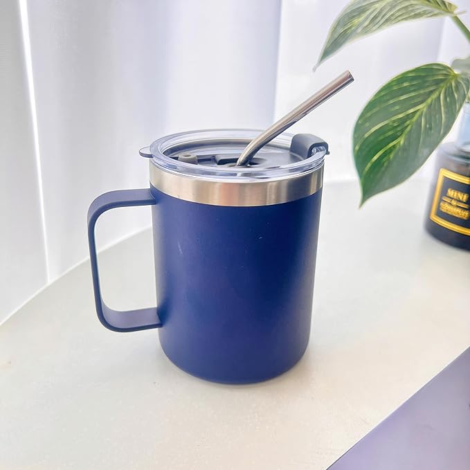 4pack 12oz Coffee Mug With Handle Bulk, Stainless Steel Insulated Travel Tumblers With,Double Wall Vacuum Camping Cup for Hot & Cold Drinks Tea (navy)