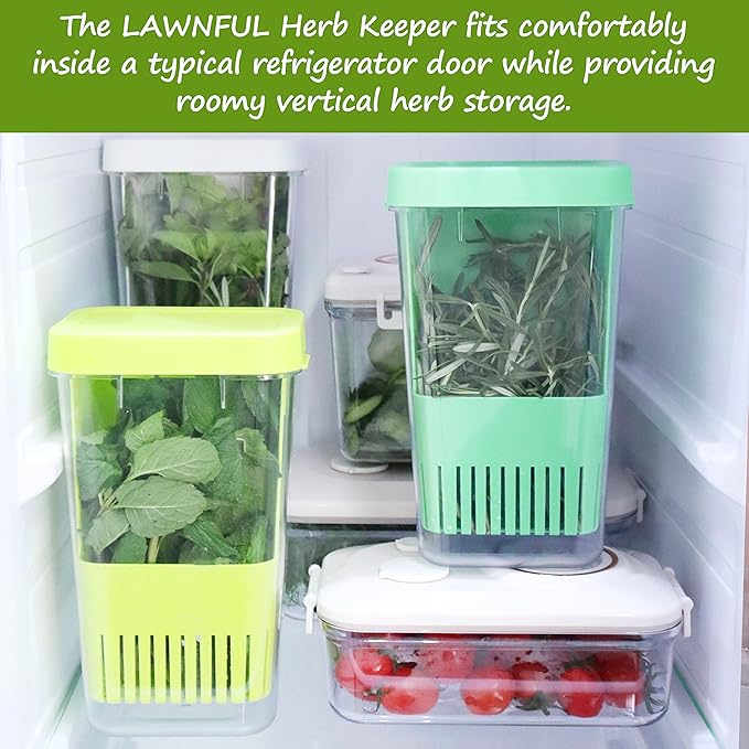 2 Pack Fresh Herb Keeper for Refrigerator, Clear BPA-Free Herb Saver, Storage Container for Cilantro, Parsley, Thyme, Mint & Asparagus, Preserver Keeps Fresh Herbs for 3 Times Longer
