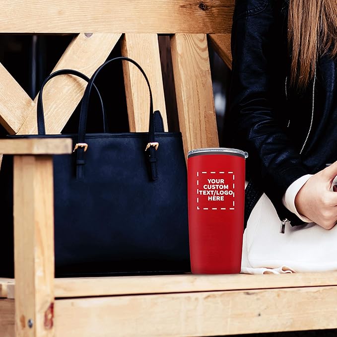 Custom Plastic Tumblers 20 oz. Set of 6, Personalized Bulk Pack - With lids, Ice Coffee Tumbler, To Go Cup, Insulated - Red