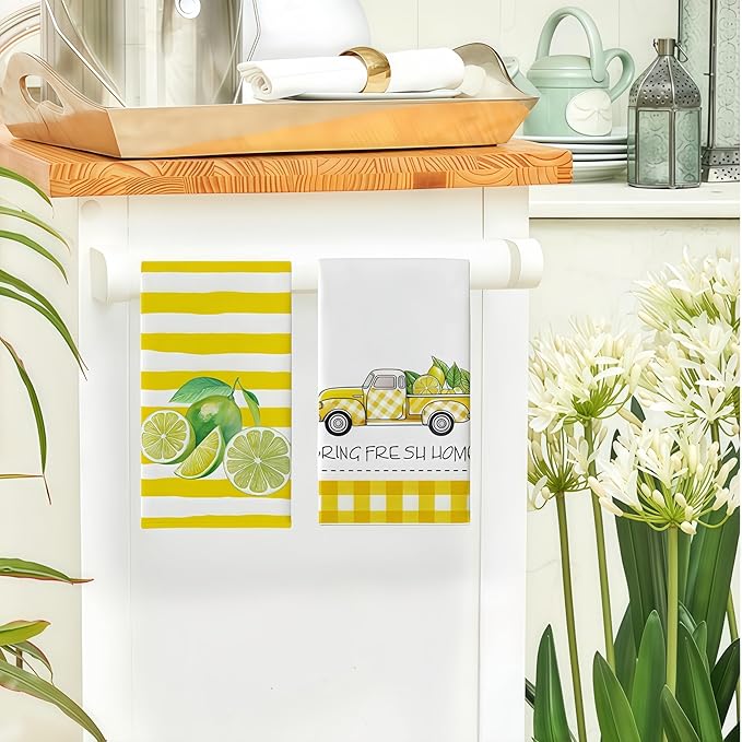 Vibrant Lemon Kitchen Towels (4-Pack) - 18x26 Inch Quick-Dry Dish Towels with Fresh Citrus Art, Perfect for Farmhouse & Contemporary Decor