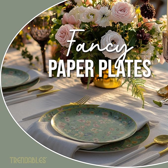 Trendables Heavy Duty Paper Plates Set For 16 Guests - 16 Each Of 8-inch And 10-inch Disposable Plates For Party - Fancy 32 Piece Dinnerware Set For All Occasions | Floral Design, Bouyant
