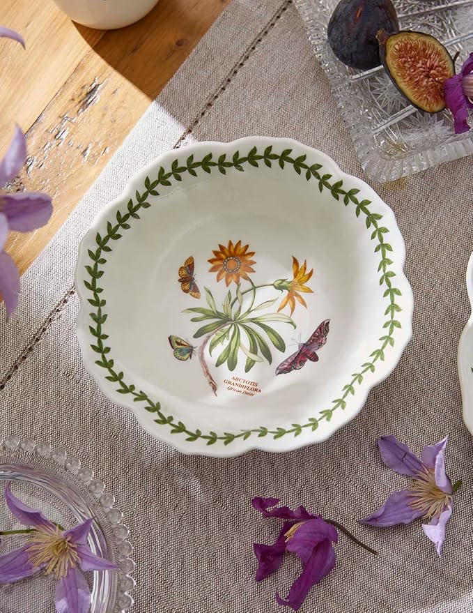 Portmeirion Botanic Garden Lotus Blossom Bowl, Set of 4 - African Daisy Floral Design - 6" Porcelain Dishes for Breakfast, Snacks, Sides or Desserts - Microwave, Oven, Freezer & Dishwasher Safe