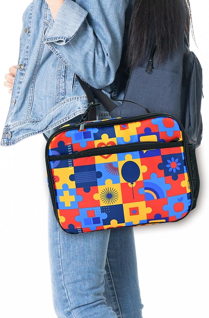 Autism Awareness Lunch Box Insulated Reusable Lunch Bag Tote Cooler for Women Men Boy Girl School Work Office Picnic