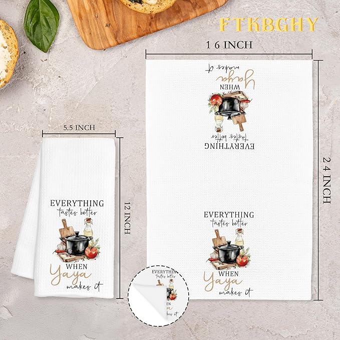 Yaya Gifts Kitchen Towels, Grandma Gifts from Grandson Granddaughter for Yaya Grandmother Decorative Dish Hand Tea Towels for Kitchen, 16x24 Inch