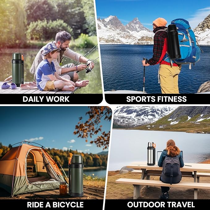 88oz Large Coffee Thermo for Travel, 2500ml Insulated Stainless Steel Water Bottle with Cup and Handle, Water Jug for 24hr Hot and Cold drinks, Vacuum Flask for Camping, Fishing & Working, Silver