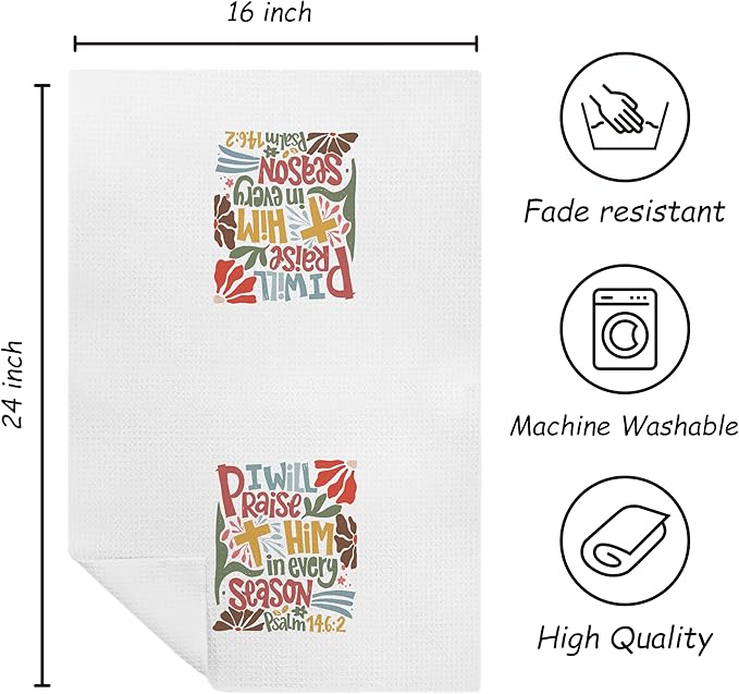 Boho Floral Christian Kitchen Towels, Christian Religious Gifts Dish Tea Towels for Kitchen, Psalm 146:2 Bible Verse Decorative Hand Towel for Bathroom, 16x24 Inch