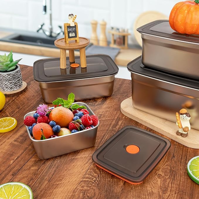 4 PCS Stainless Steel Food Storage Containers(67oz) with Lids Leak Proof & Airtight | Stainless steel freezer Containers,Airtight Bento Lunch Box,For Meal Prep,Fruit,Snack,Freezer