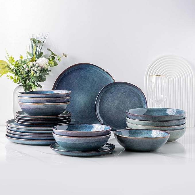 AmorArc Ceramic Dinnerware Sets,Handmade Reactive Glaze Stoneware Plates and Bowls Set,Highly Scratch Resistant | Dishwasher & Microwave Safe Dishes set,Service for 6 (18pc)