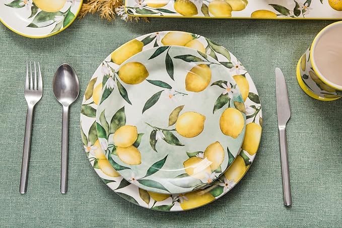 Bico Lemon Dreams Salad Plates Set of 4, 8.75 Inch Ceramic Dessert Plates for Salad, Appetizer, Side Dishes, Microwave and Dishwasher Safe, Gift for Housewarming and Thanksgiving