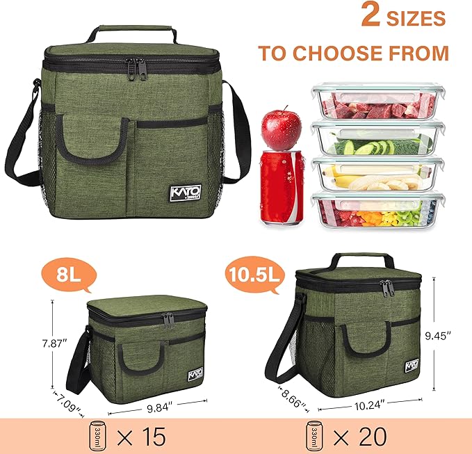 Tirrinia Insulated Lunch Bag for Women Men, Leakproof Lunch Box Containers for Adult, Work, School, Soft Lunchbox for Kids,Boys, Adult Cooler Bag for Picnic Hiking Beach,Green