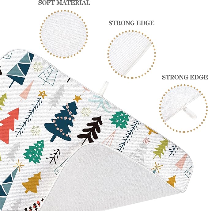 Christmas Dish Drying Mats 18x24 Inch Colorful Geometric Christmas Tree Drying Mats Xmas Winter Holiday Kitchen Decor Absorbent Drying Pad Rack Drainer Mats for Kitchen Dining Room Counter