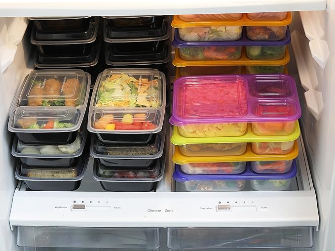 16 Pack - SimpleHouseware 2 Compartment Food Grade Meal Prep Storage Container Boxes (28 ounces)