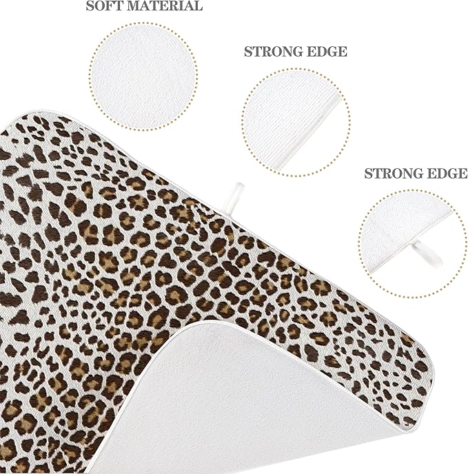 Brown Leopard Print Drying Mat 18x24 Inches For Kitchen Counter Boho Animal Skin Cheetah Print Kitchen Decoration Drying Mat Decorative Boho Pad for Kitchen Dining Room,Office Decor