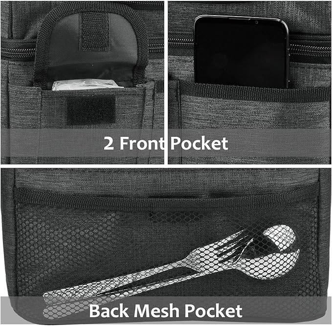 Tirrinia Reusable Lunch Box for Men Women, Insulated Lunch Bag Adult Work, Double Decker Leakproof Lunchbox for Office Picnic Beach—Dual Compartment Lunch Cooler Bag