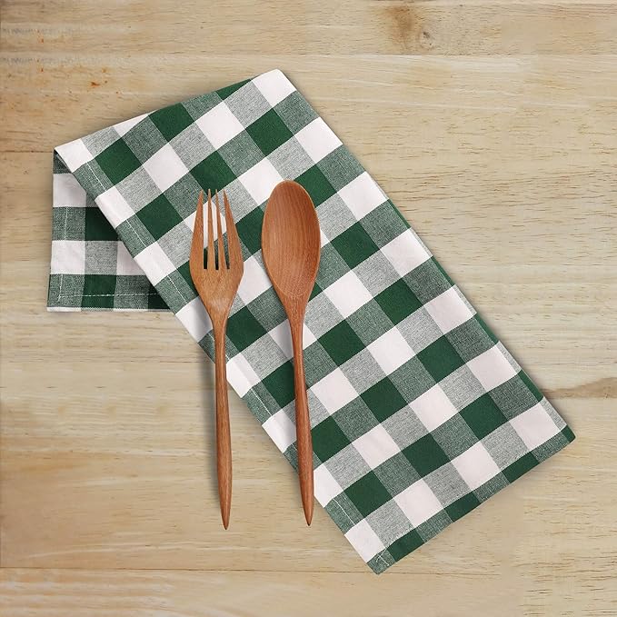 Urban Villa Kitchen Towels Set of 6 Buffalo Checks Hunter/White Kitchen Towels 20X30 Inches 100% Cotton Highly Absorbent Kitchen Towels Premium Quality Ultra Soft Mitered Corners Kitchen Towels