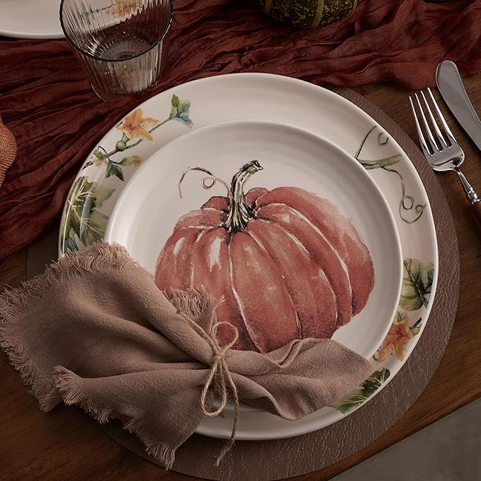 Bico Pumpkin Feast Ceramic Salad Plates, 8.75 inch, Set of 4, for Salad, Appetizer, Microwave & Dishwasher Safe