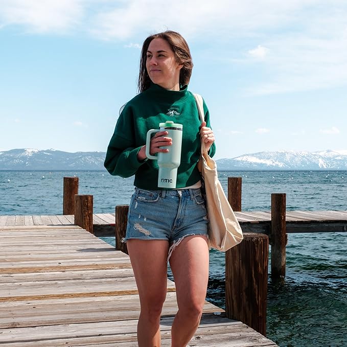 RTIC 30 oz Road Trip Tumbler Double-Walled Ceramic Lined InsulatedStainless Steel Portable Travel Coffee Mug Cup with Lid, Handle and Straw, Desert Sunset