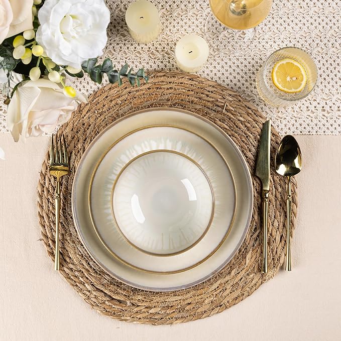 LERATIO Ceramic Dinnerware Sets for 4,Porcelain Plates and Bowls Sets,Handmade Reactive Glaze Dishes Set,Chip Resistant and Scratch Resistant | Oven&Dishwasher & Microwave Safe,Service for 4