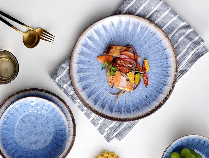 Melamine Dinnerware Sets 12 Pcs, Plates and Bowls Sets, Melamine Plates, Outdoor Dishes Sets, Unbreakable Dinnerware, Serving Dishes for Entertaining, Dishwasher Safe, BPA Free (Classic Blue)