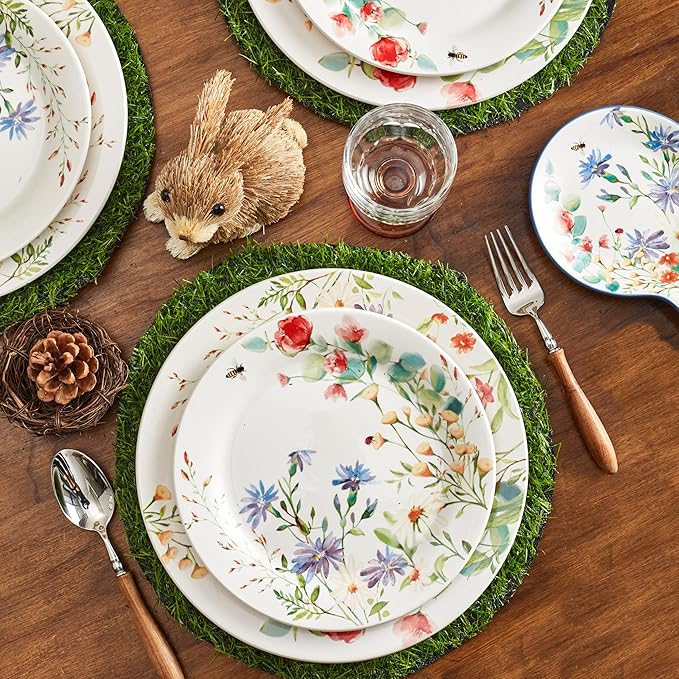 Bico Summer Provence Salad Plates Set of 4, 8.75 Inch Ceramic Dessert Plates for Salad, Appetizer, Side Dishes, Microwave and Dishwasher Safe, Gift for Housewarming and Thanksgiving