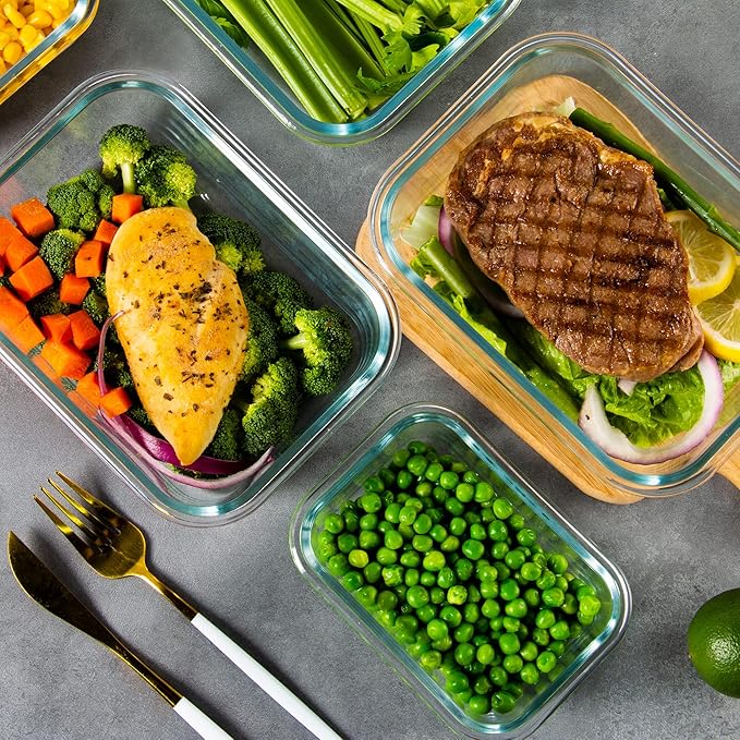 10 Pack Glass Food Storage Containers with Airtight Lids, Ideal for Meal Prep, Lunches - Microwave and Dishwasher Safe, Light Purple