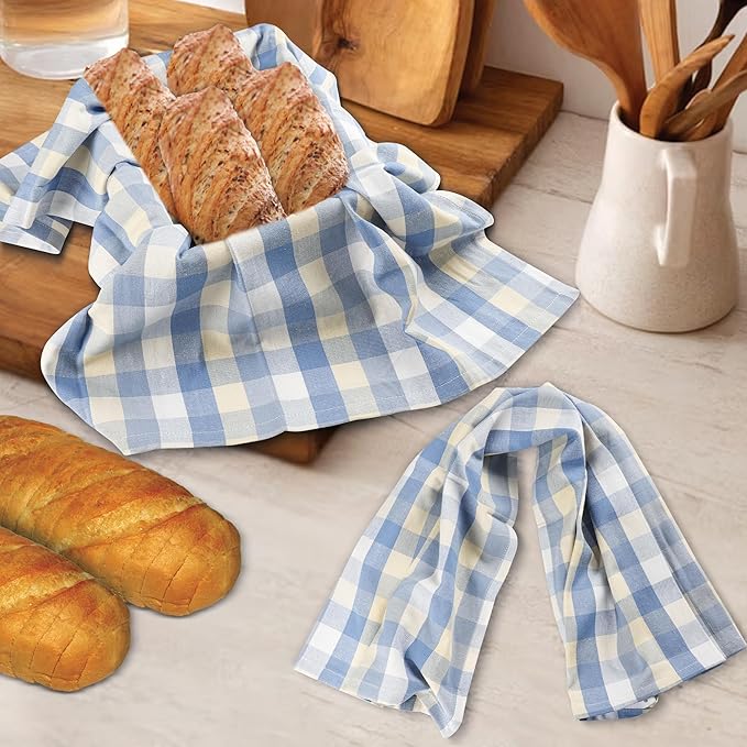 Urban Villa Kitchen Towels Set of 6 Blue Sand Buffalo Checks Kitchen Towels 20X30 Inches 100% Cotton Highly Absorbent Kitchen Towels Premium Quality Ultra Soft Mitered Corners KitchenTowels