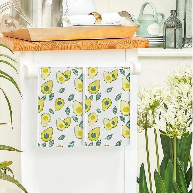 Avocado Design Kitchen Towels 2 Pack - Ultra Absorbent & Quick Dry Reusable Dish Cloths for Cleaning, 18"x26" Microfiber Dish Towels,Hand Towels Set for Kitchen or Bathroom Decor