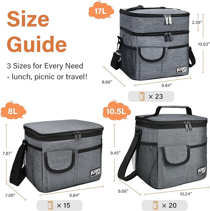 Tirrinia Large Insulated Lunch Box for Women Men, Double-Layer Leak-Proof Reusable Lunch Bag with 4 Pockets for Adult, Lunch Bag Cooler Tote for Office Work and Travel,Carbonarius